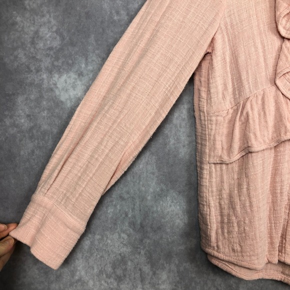 Lucky Brand Peach Pink Ruffle Long Sleeve Cotton Gauze Blouse TS3716-01 Small - Picture 4 of 9